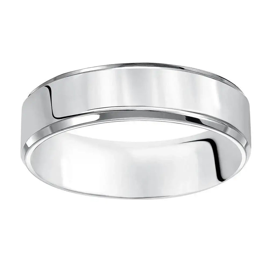 14k White Gold Wedding Band Flat High Polished Finish Beveled Edges - 3mm - 10mm - Larson Jewelers
