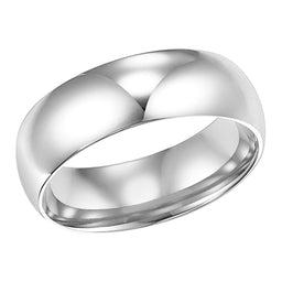 14k White Gold Men's Domed Ring with Polished Finish - 5mm - 10mm