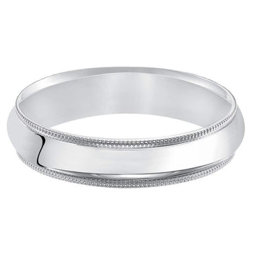 14k White Gold Wedding Band Domed High Polished Finish Milgrain Edges - 2.5mm - 10mm - Larson Jewelers