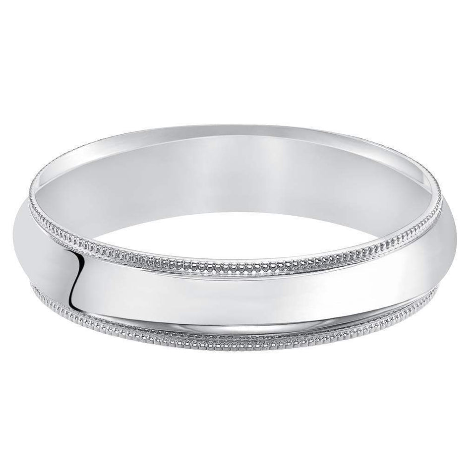 14k White Gold Wedding Band Domed High Polished Finish Milgrain Edges - 2.5mm - 10mm - Larson Jewelers