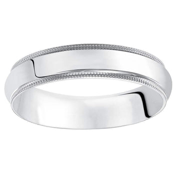 14k White Gold Wedding Band Domed High Polished Finish Milgrain Edges - 2.5mm - 10mm - Larson Jewelers