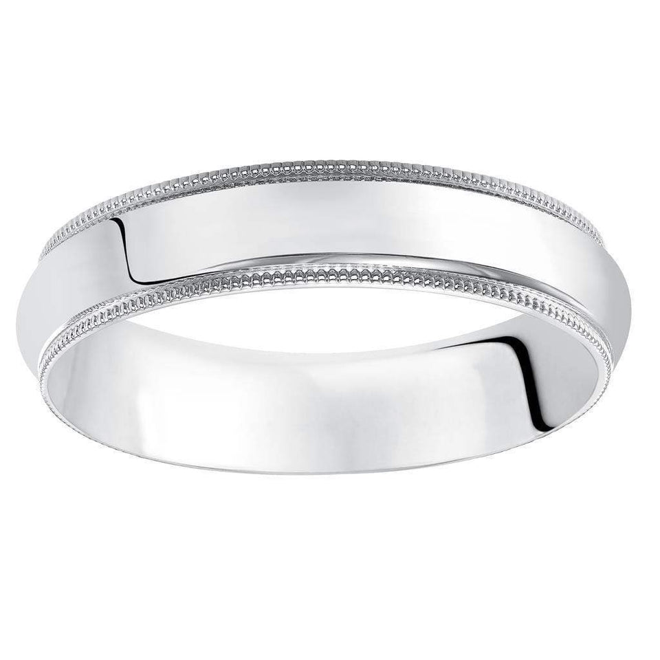 14k White Gold Wedding Band Domed High Polished Finish Milgrain Edges - 2.5mm - 10mm - Larson Jewelers