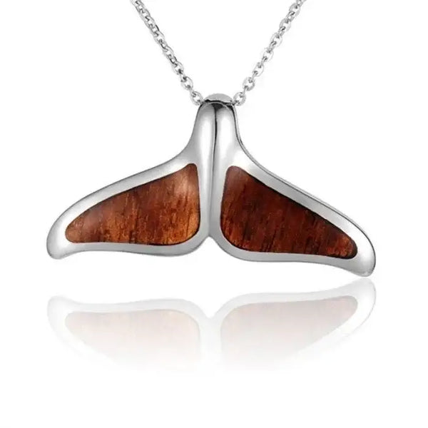 Sterling Silver Koa Wood Large Whale-tail Pendant18" Necklace - Larson Jewelers