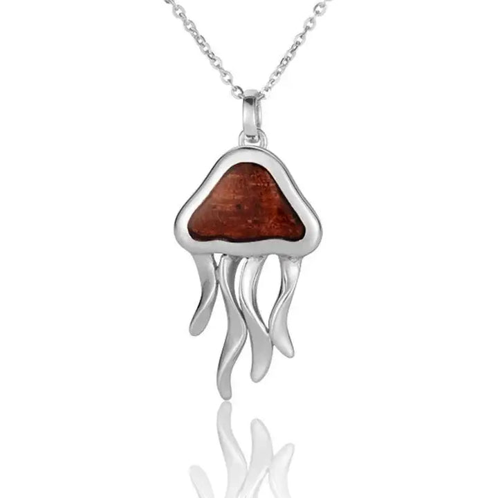 Sterling Silver Koa Wood Jellyfish Pendant18" Necklace - Larson Jewelers