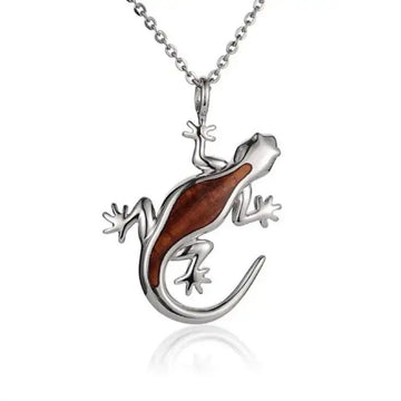Sterling Silver Koa Wood Gecko Pendant18" Necklace - Larson Jewelers