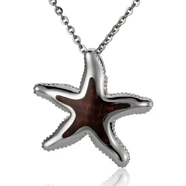 Sterling Silver Koa Wood Starfish Pendant18" Necklace - Larson Jewelers