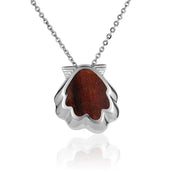 Sterling Silver Koa Wood Sunrise Seashell Pendant18" Necklace
