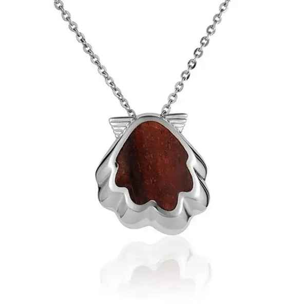 Sterling Silver Koa Wood Sunrise Seashell Pendant18" Necklace - Larson Jewelers