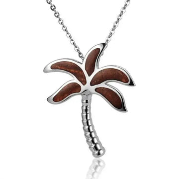 Sterling Silver Koa Wood Palm Tree Pendant18" Necklace - Larson Jewelers