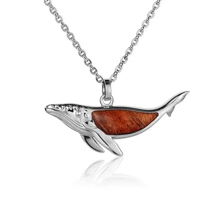 Sterling Silver Koa Wood Humpback Whale Pendant18" Necklace - Larson Jewelers