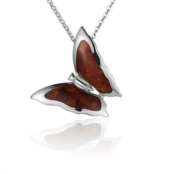 Sterling Silver Koa Wood Butterfly Pendant18" Necklace - Larson Jewelers