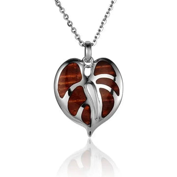 Sterling Silver Koa Wood Stylish Anthurium Flower Pendant18" Necklace - Larson Jewelers