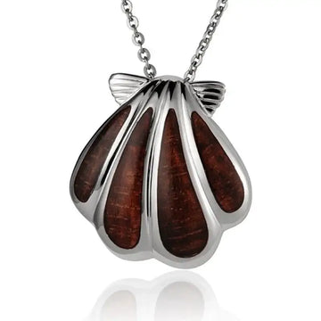 Sterling Silver Koa Wood Multi-Inlay Sunrise Seashell Pendant18" Necklace - Larson Jewelers