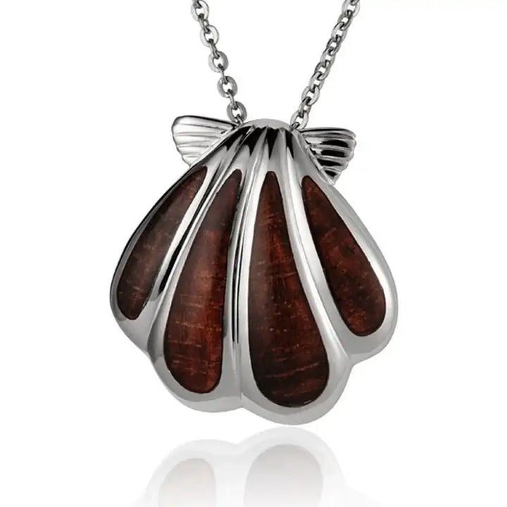 Sterling Silver Koa Wood Multi-Inlay Sunrise Seashell Pendant18" Necklace - Larson Jewelers