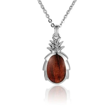 Sterling Silver Koa Wood Pineapple Pendant18" Necklace - Larson Jewelers