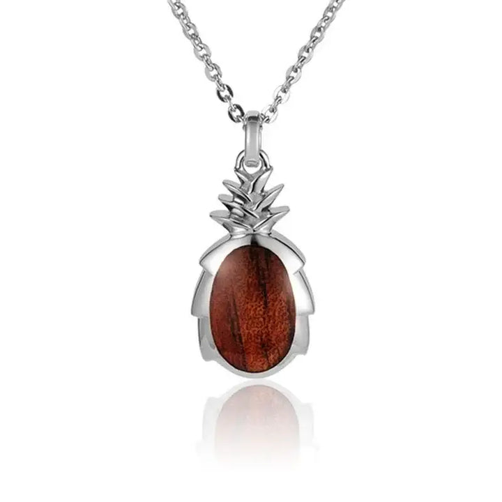 Sterling Silver Koa Wood Pineapple Pendant18" Necklace - Larson Jewelers