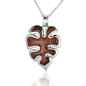 Sterling Silver Koa Wood Monstera Flower Pendant18" Necklace - Larson Jewelers