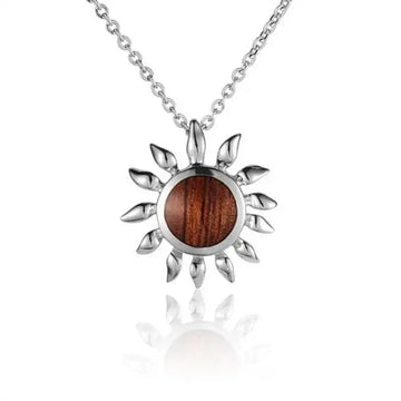 Sterling Silver Koa Wood Sunflower Pendant18" Necklace - Larson Jewelers
