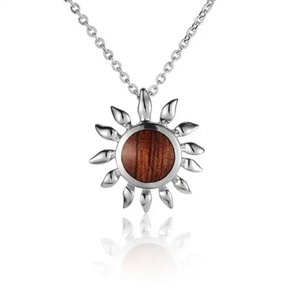 Sterling Silver Koa Wood Sunflower Pendant18" Necklace - Larson Jewelers