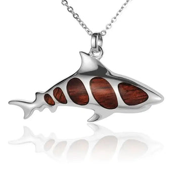 Sterling Silver Koa Wood Shark Pendant18" Necklace - Larson Jewelers