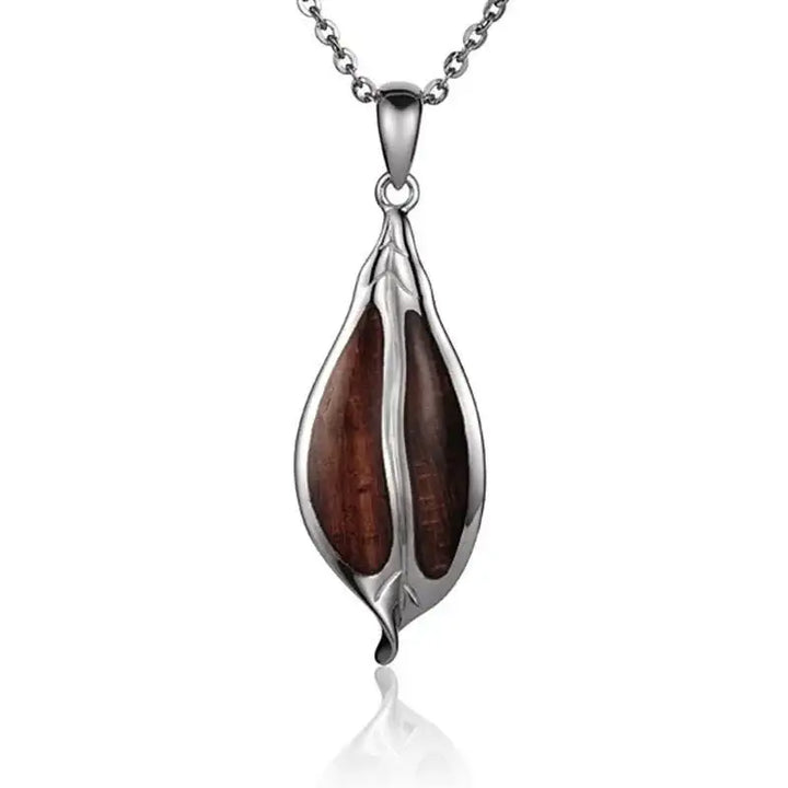 Sterling Silver Koa Wood Detailed Maile Flower Pendant18" Necklace - Larson Jewelers
