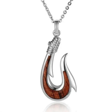 sterling-silver-koa-wood-large-fishing-hook-pendant-18-necklace-610684 - Larson Jewelers