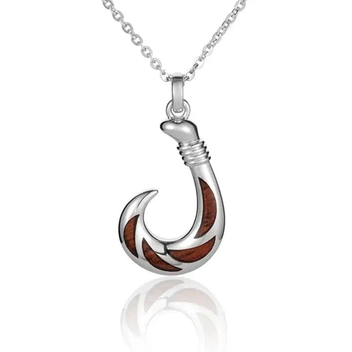 Sterling Silver Koa Wood Small Fishing Hook Pendant18" Necklace - Larson Jewelers