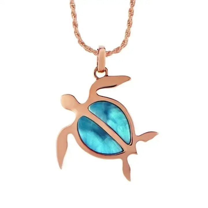 14K Rose Gold Larimar Honu Pendant - Larson Jewelers