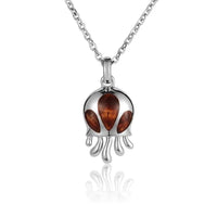 Sterling Silver Koa Wood Round Jellyfish Pendant18" Necklace
