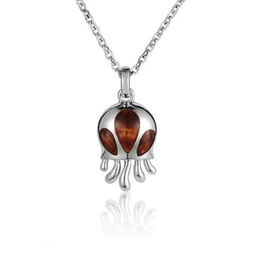 Sterling Silver Koa Wood Round Jellyfish Pendant18" Necklace - Larson Jewelers
