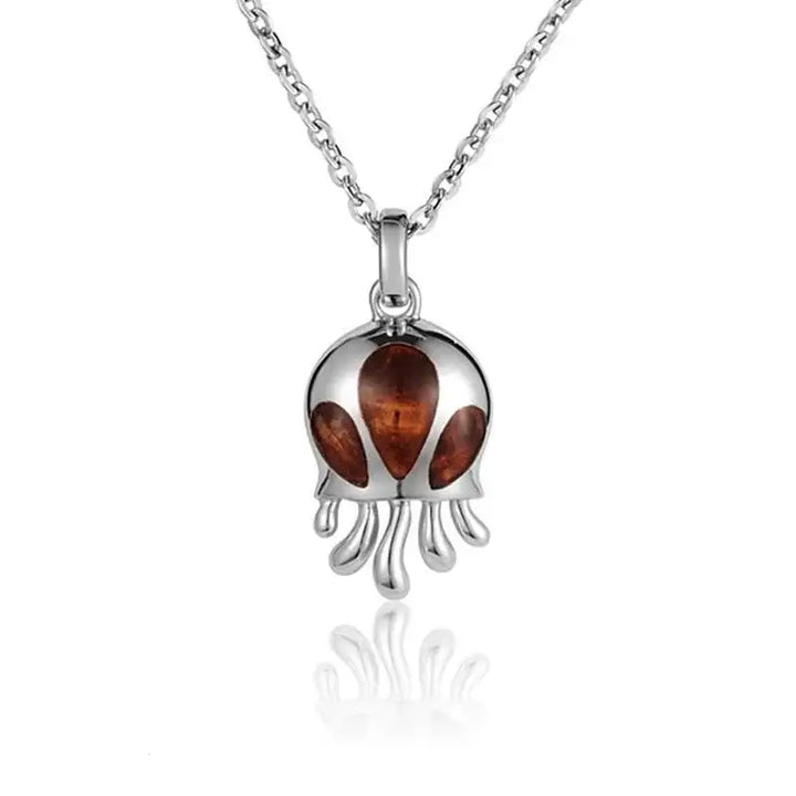 Sterling Silver Koa Wood Round Jellyfish Pendant18" Necklace - Larson Jewelers