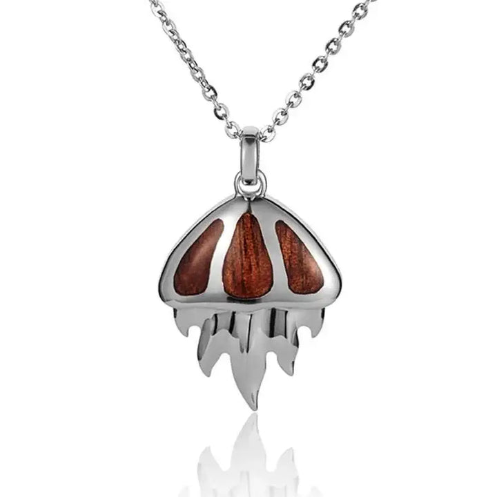 Sterling Silver Koa Wood Jellyfish with Connected Tentacles Pendant18" Necklace - Larson Jewelers