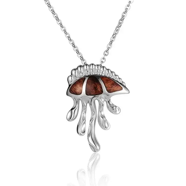 Sterling Silver Koa Wood Physalia Jellyfish Pendant18" Necklace - Larson Jewelers