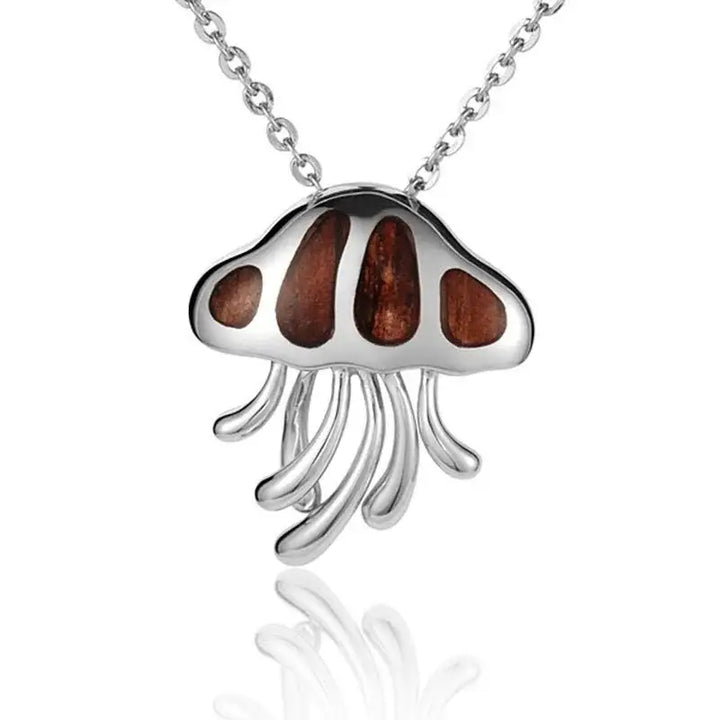 Sterling Silver Koa Wood Wild Tentacles Jellyfish Pendant18" Necklace - Larson Jewelers