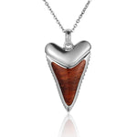 Sterling Silver Koa Wood Shark Tooth Pendant 18" Necklace