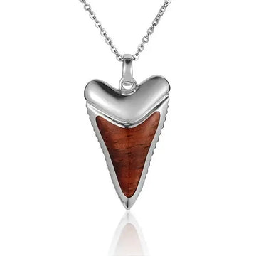 Sterling Silver Koa Wood Shark Tooth Pendant 18" Necklace - Larson Jewelers