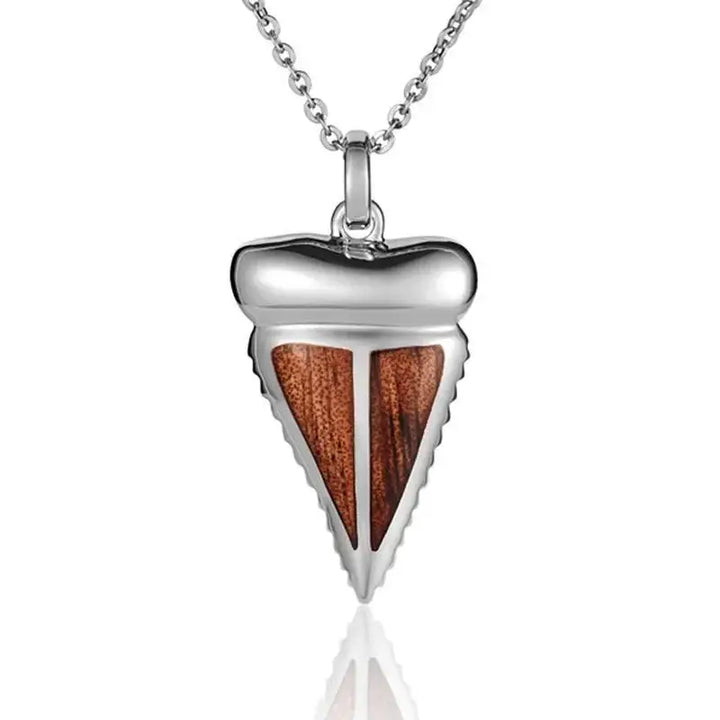 Sterling Silver Koa Wood Double Inlay Shark Tooth Pendant18" Necklace - Larson Jewelers
