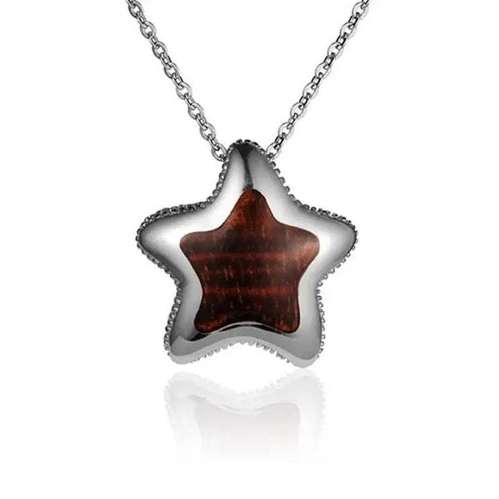 Sterling Silver Koa Wood Solid Inlay Cushion Starfish Pendant18" Necklace - Larson Jewelers