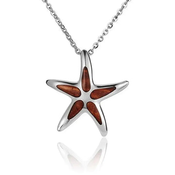 Sterling Silver Koa Wood Multi-Inlay Starfish Pendant18" Necklace - Larson Jewelers