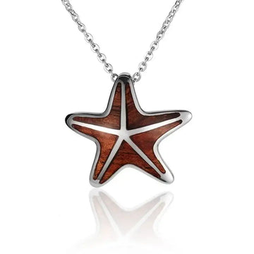 Sterling Silver Koa Wood Cushion Starfish Pendant18" Necklace - Larson Jewelers