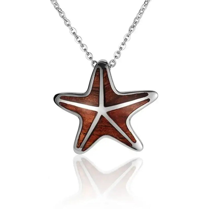 Sterling Silver Koa Wood Cushion Starfish Pendant18" Necklace - Larson Jewelers