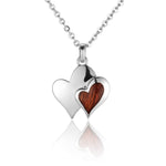 Sterling Silver Koa Wood Double Heart Pendant 18" Necklace - Larson Jewelers