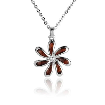 Sterling Silver Koa Wood Tiare Flower Pendant18" Necklace - Larson Jewelers