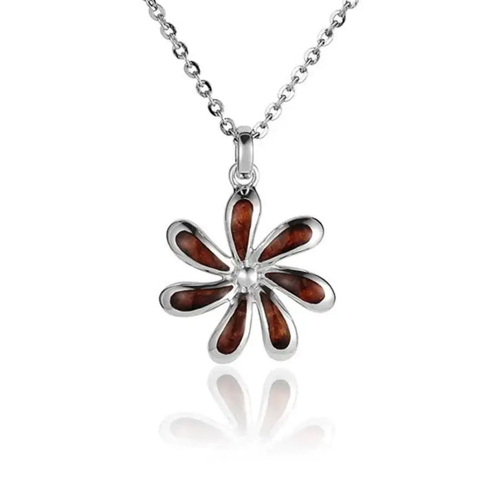 Sterling Silver Koa Wood Tiare Flower Pendant18" Necklace - Larson Jewelers