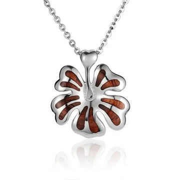Sterling Silver Koa Wood Stylish Hibiscus Flower Pendant 18" Necklace - Larson Jewelers