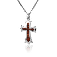 Sterling Silver Koa Wood Cross Pendant18" Necklace
