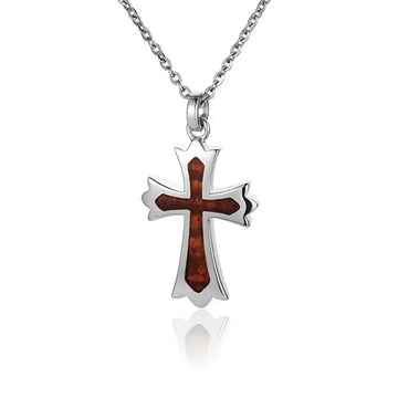 Sterling Silver Koa Wood Cross Pendant18" Necklace - Larson Jewelers