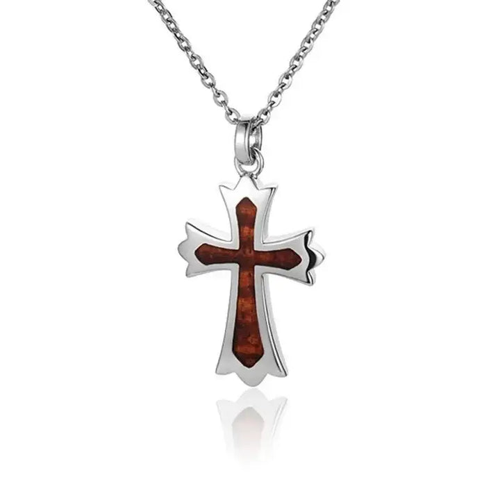 Sterling Silver Koa Wood Cross Pendant18" Necklace - Larson Jewelers