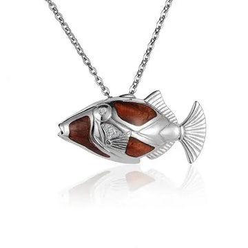 Sterling Silver Koa Wood Humuhumunukunukuapua's Fish Pendant 18" Necklace - Larson Jewelers