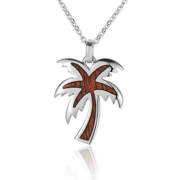 Sterling Silver Koa Wood Jagged Edge Palm Tree Pendant18" Necklace - Larson Jewelers